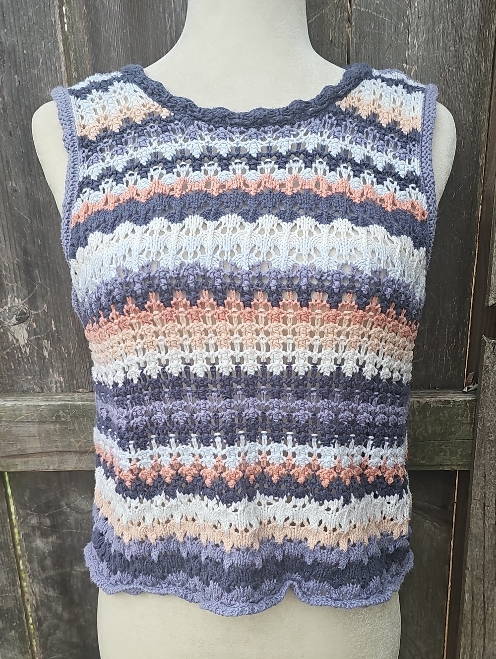 Universal Thread Striped Crochet Tank in Lavender, White & Peach